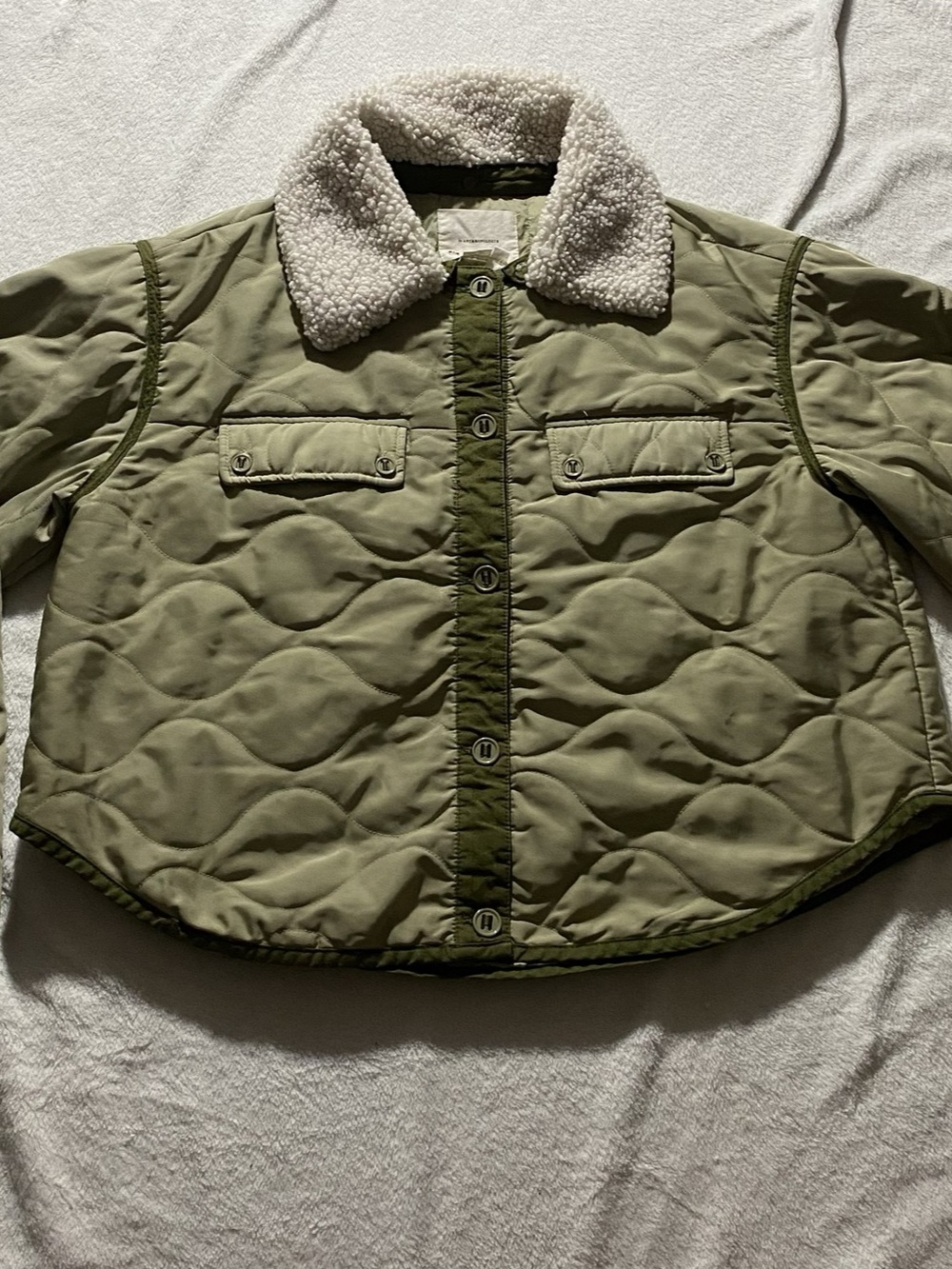 Anthropologie Quilted Sherpa Collar Jacket in Green XL Like New